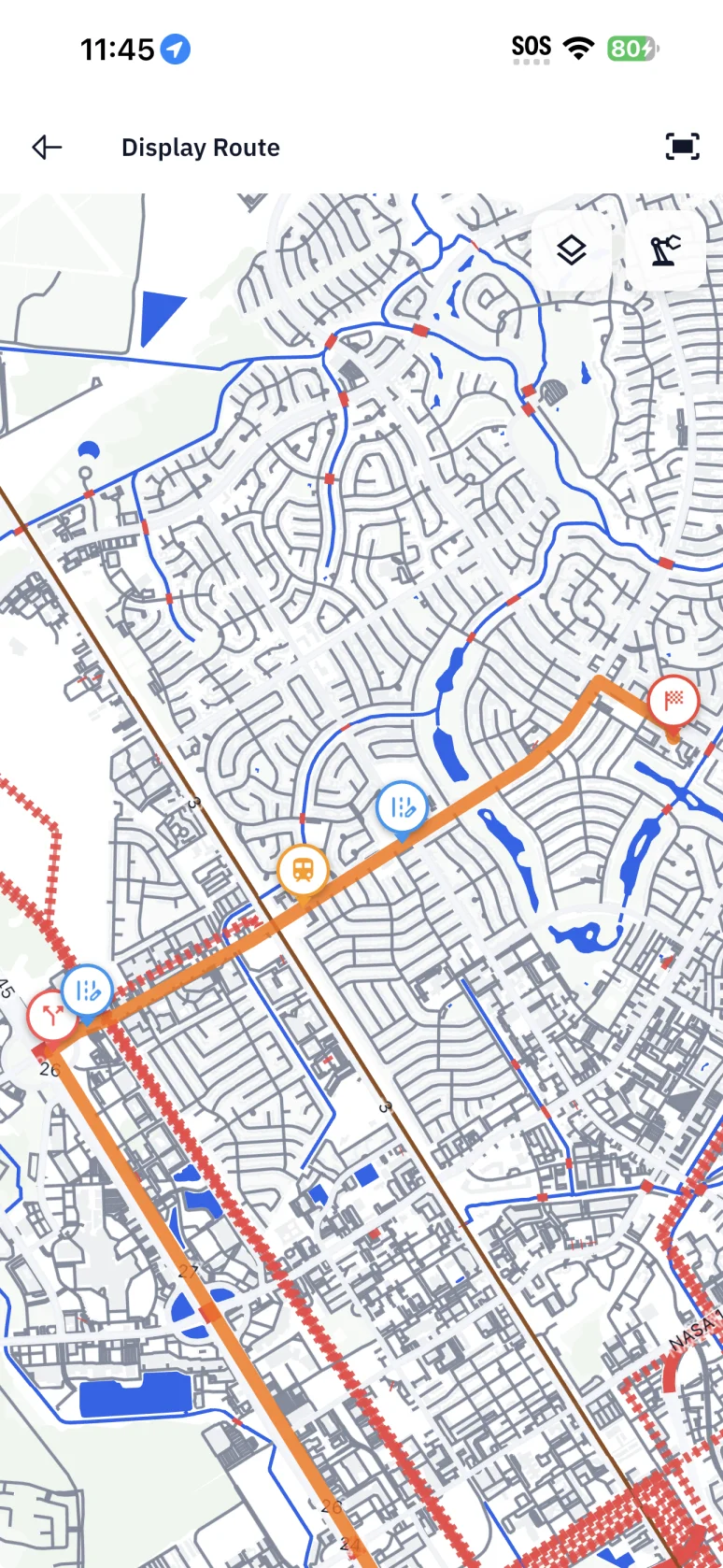 RouteSurvey App light-mode route map showing a surveyed route and recorded observation points